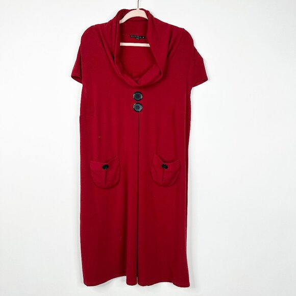 2/$24 Tiana B. Cowl Neck Shirt Dress Button Accent Red 1X #A0527 TRB3 - Picture 3 of 7